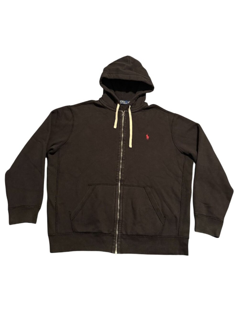 Polo Ralph Lauren Men Full Zip-Up Thermal Waffle Hoodie Red Pony Logo Xl Black